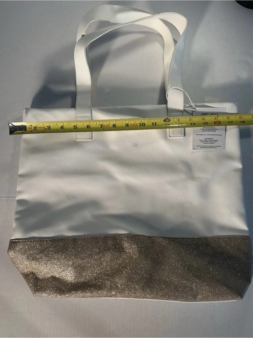 Jimmy Choo White and Gold Glitter Bottom Tote